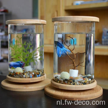 Kleine glazen aquarium bamboe base mini vissen tank